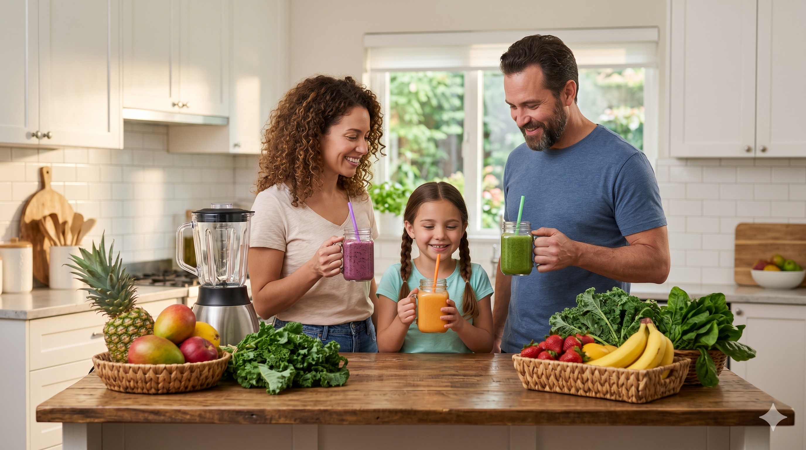 Familia feliz disfrutando de batidos saludables - Batidos.top Banner